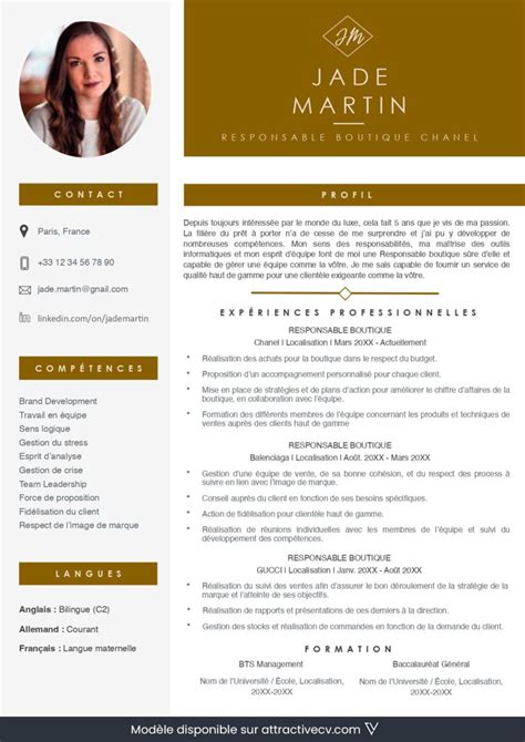 Exemple de CV luxe (vente, hôtellerie, mode, etc.) .